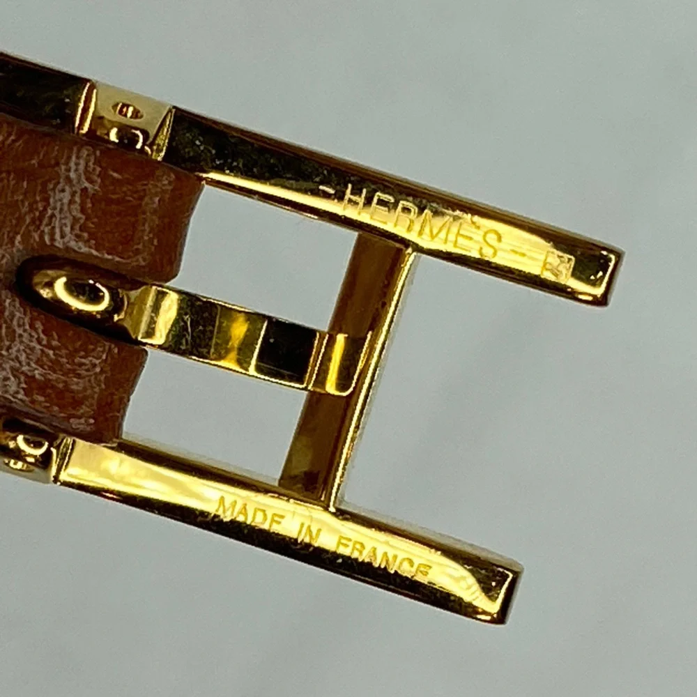Hermes Mens Tan Leather Wrap  bracelet‎ Gold Tone H Buckle